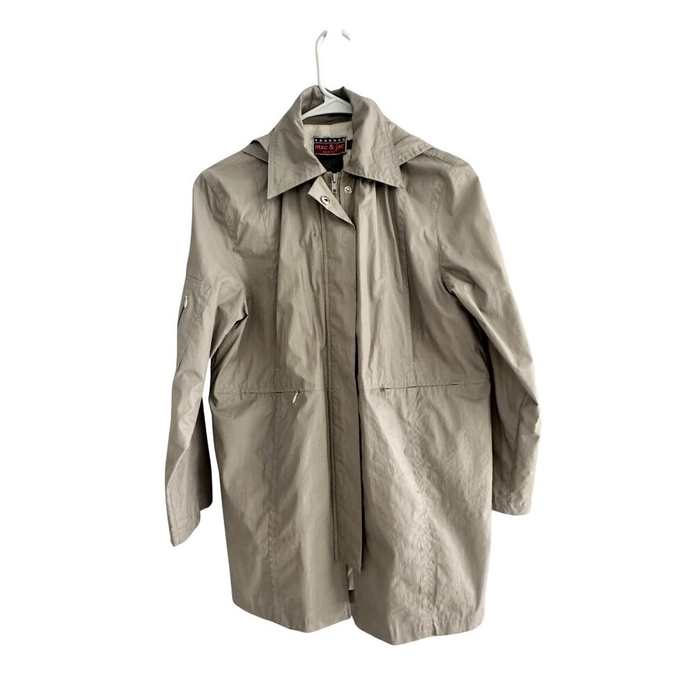 Mac & Jac Petite Taupe Lightweight Trench Jacket Cotton Zip Snap Coat